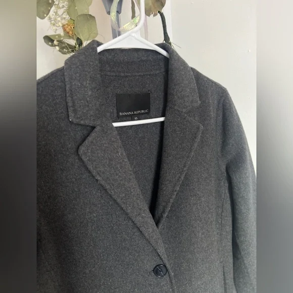 Banana Republic Grey Longline Unlined Coat Button Closure Mid Length Pockets XS - Picture 5 of 5